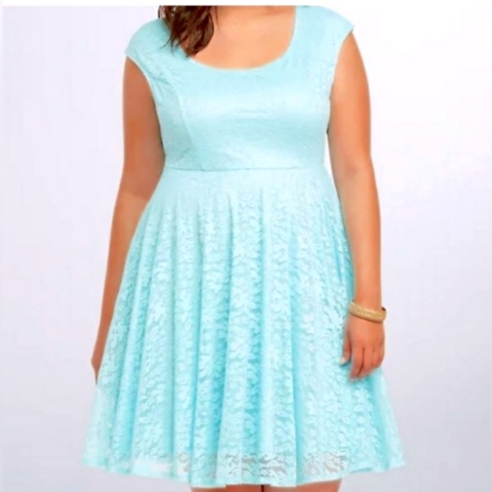 Torrid Lace Skater Mini Dress with Keyhole Back - Light Turquoise Blue